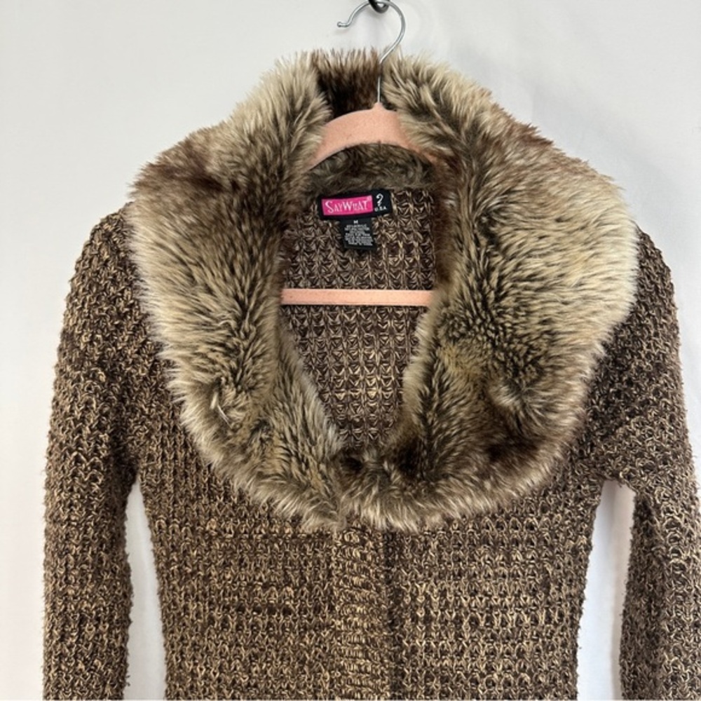 Vintage Say What USA Faux Fur Cardigan Sweater Women Size Medium Y2K Retro - Picture 2 of 11